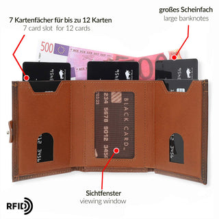 Slim Wallet "Riva" mit Münzfach 12 Karten - Kroko Schwarz