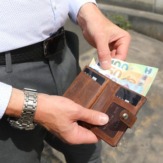 Magic Wallet mit Münzfach 15 Karten "Q-Wallet - Kleingeldfach" -  Vintage Braun