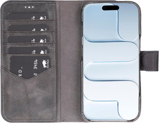 Steingrau Braun Braun Solo Pelle Lederhülle kompatibel für iPhone 17 in 6.3 Zoll abnehmbare Hülle (2in1) inkl. Kartenfächer geeignet für MagSafe Zubehör