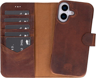 Vintage Braun Solo Pelle Lederhülle kompatibel für iPhone 17 in 6.3 Zoll abnehmbare Hülle (2in1) inkl. Kartenfächer geeignet für MagSafe Zubehör