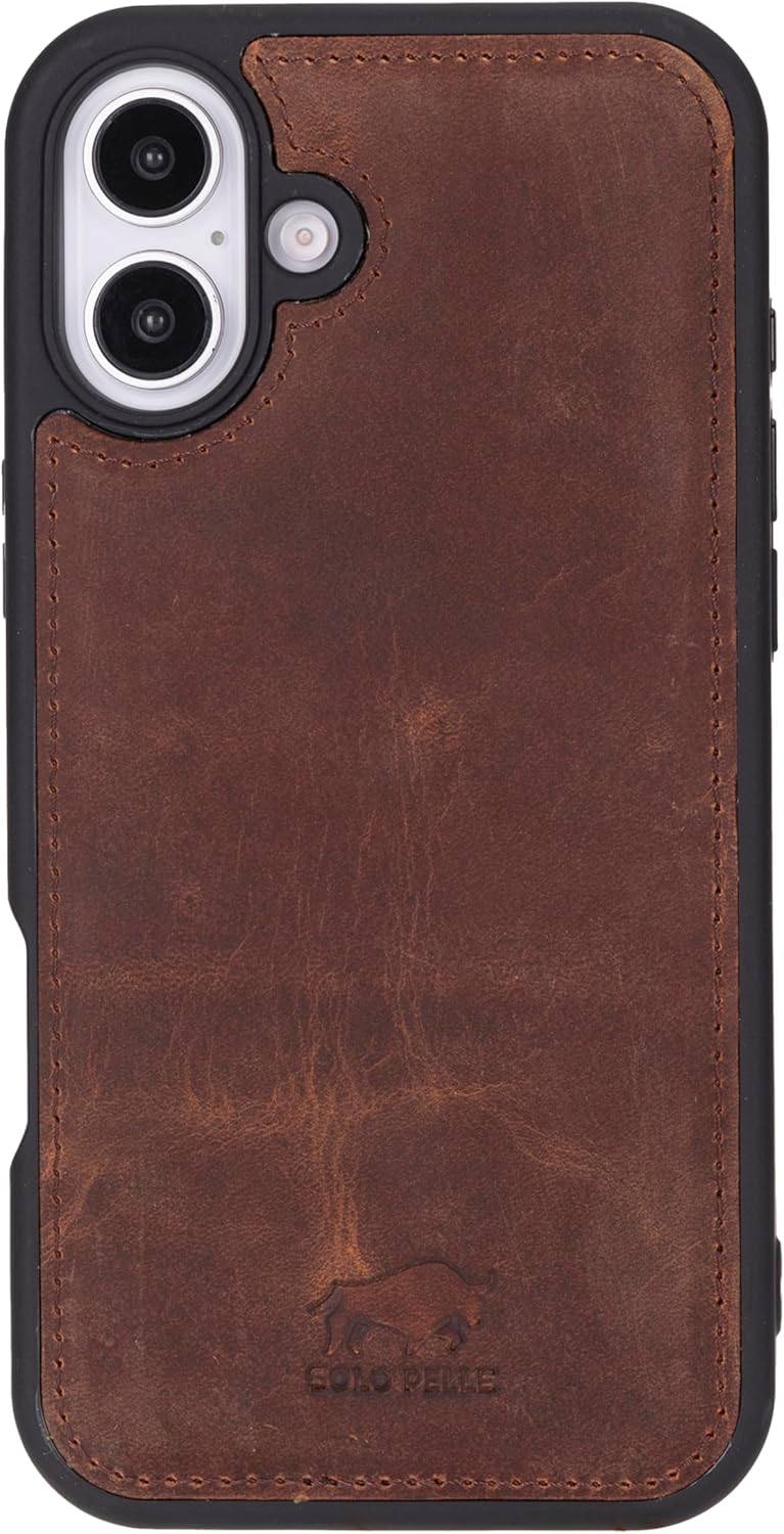 Solo Pelle Lederhülle kompatibel für iPhone 16 Plus in 6.7 Zoll abnehmbare Hülle (2in1) inkl. Kartenfächer geeignet für MagSafe Zubehör Vintage Braun