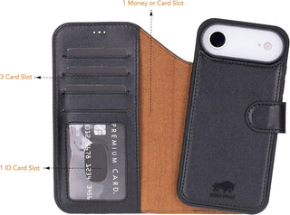 This Solo Pelle Schwarz Lederhülle kompatibel für iPhone Air in 6.5 Zoll abnehmbare Hülle (2in1) inkl. Kartenfächer geeignet für MagSafe Zubehör