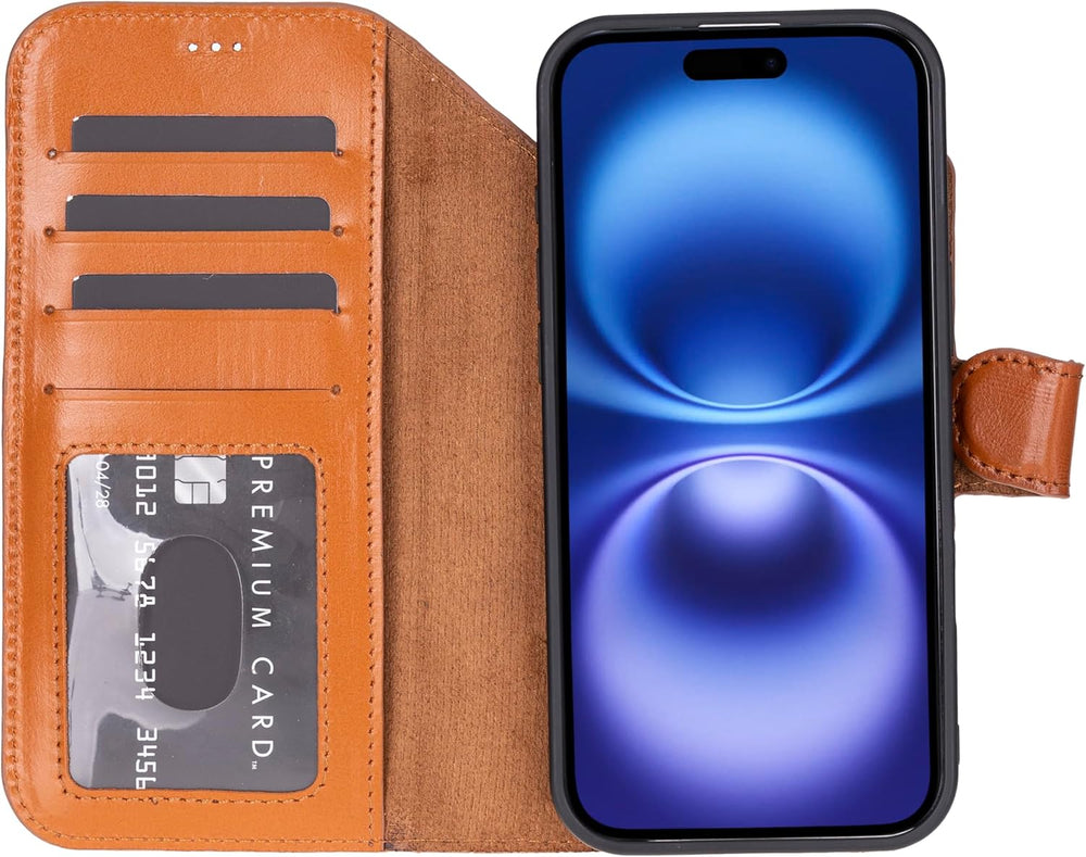 This Solo Pelle Cognac Braun Lederhülle kompatibel für iPhone Air in 6.5 Zoll abnehmbare Hülle (2in1) inkl. Kartenfächer geeignet für MagSafe Zubehör