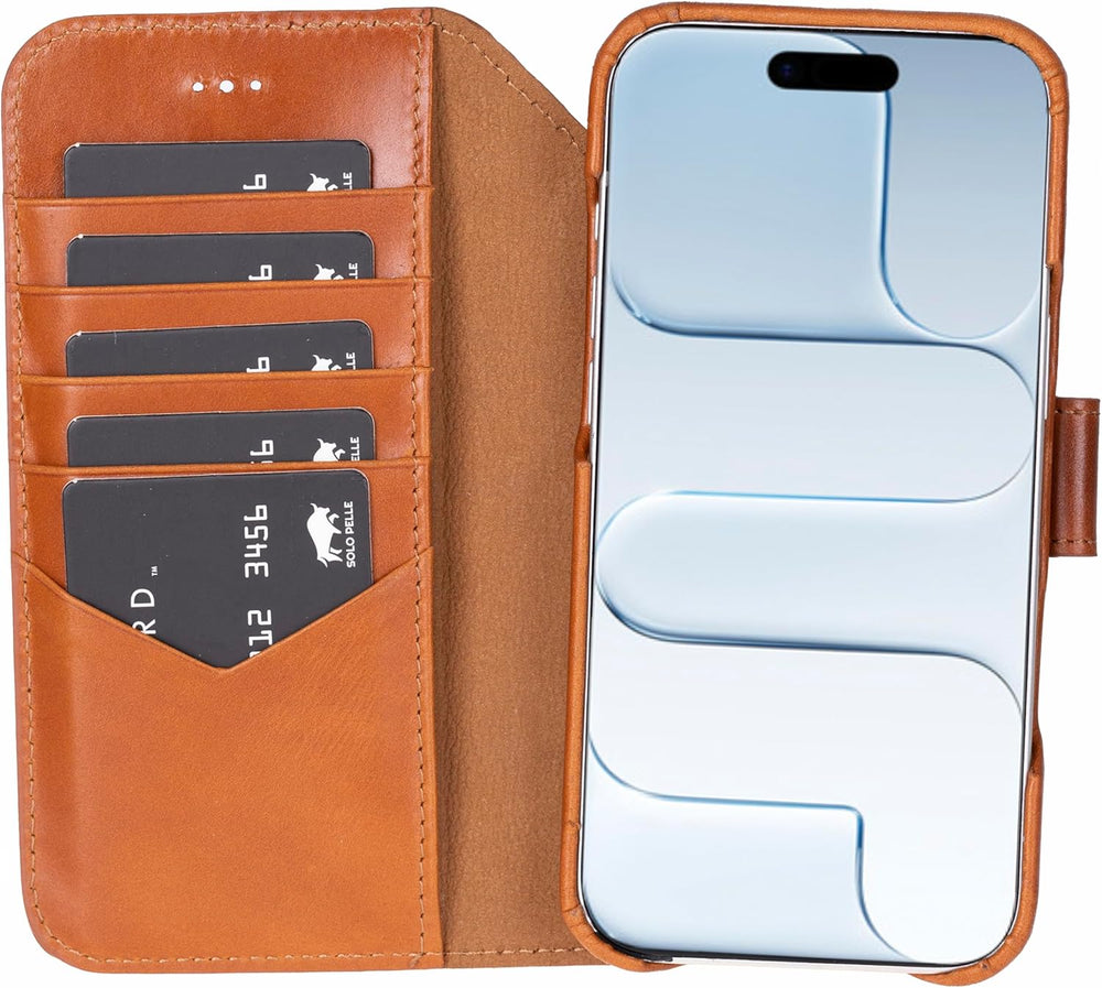 Solo Pelle Cognac Braun Lederhülle kompatibel für iPhone Air in 6.5 Zoll abnehmbare Hülle (2in1) inkl. Kartenfächer geeignet für MagSafe Zubehör