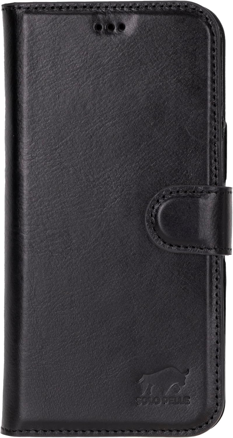 Solo Pelle Lederhülle kompatibel für iPhone 16 Plus in 6.7 Zoll abnehmbare Hülle (2in1) inkl. Kartenfächer geeignet für MagSafe Zubehör Schwarz