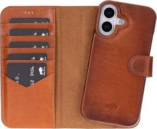 Cognac Braun Braun Solo Pelle Lederhülle kompatibel für iPhone 17 in 6.3 Zoll abnehmbare Hülle (2in1) inkl. Kartenfächer geeignet für MagSafe Zubehör