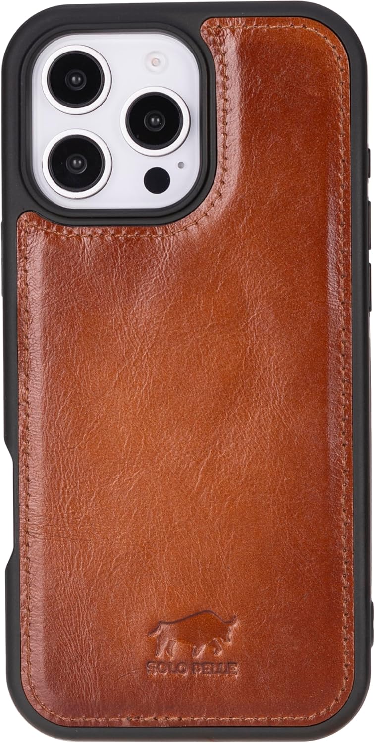 Solo Pelle Lederhülle für das iPhone 16 Pro Max in 6.9 Zoll Stanford Case Leder Hülle Ledertasche Backcover aus echtem Leder geeignet für MagSafe Zubehör Cognac Braun