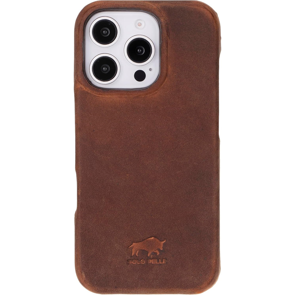 Solo Pelle Lederhülle für das iPhone 16 Pro Max in 6.9 Zoll Princeton Case Leder Hülle Ledertasche Backcover aus echtem Leder geeignet für MagSafe Zubehör Vintage Braun