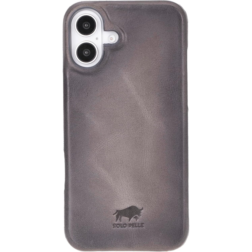 Solo Pelle Lederhülle für das iPhone 16 Plus in 6.7 Zoll Princeton Case Leder Hülle Ledertasche Backcover aus echtem Leder geeignet für MagSafe Zubehö Steingrau