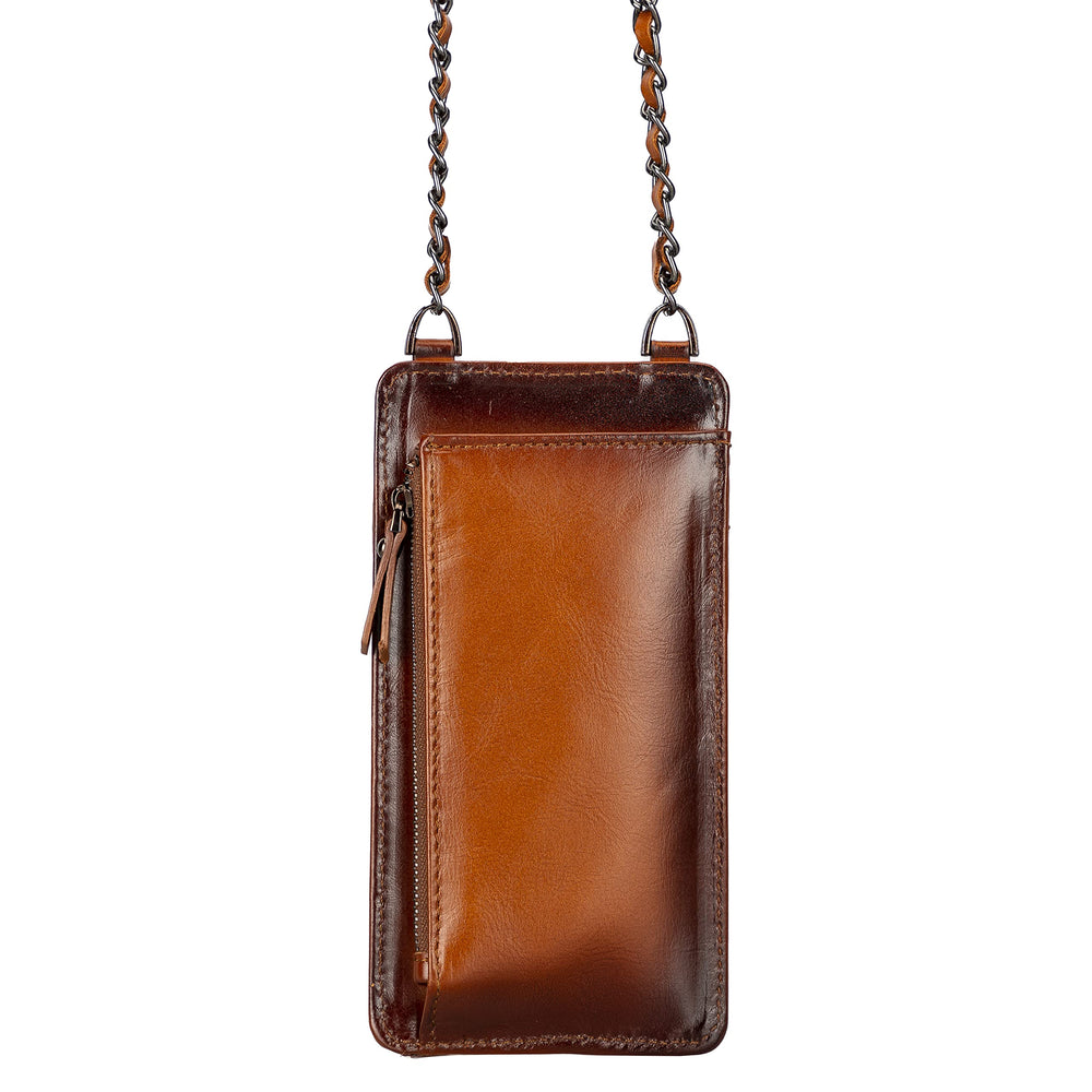 Leder Telefonetui Geldbörse passend zu Allen Geräten bis 7 Zoll - Cognac Braun