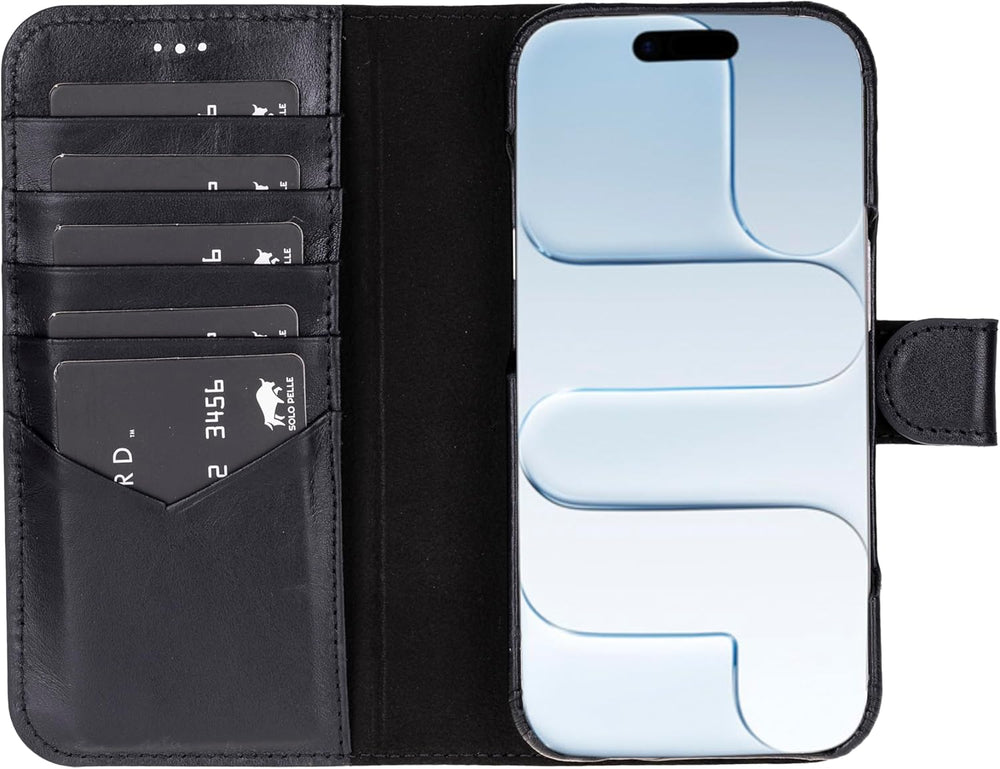 Schwarz Braun Braun Solo Pelle Lederhülle kompatibel für iPhone 17 in 6.3 Zoll abnehmbare Hülle (2in1) inkl. Kartenfächer geeignet für MagSafe Zubehör