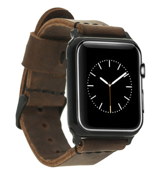 Solo Pelle Lederarmband Monaco für das Apple Watch Series 1-4 I Armband für das original Apple Watch 1, 2, 3 und 4 (38/40mm, Vintage Braun + Schwarze Naht + Spacegrau Adapter)