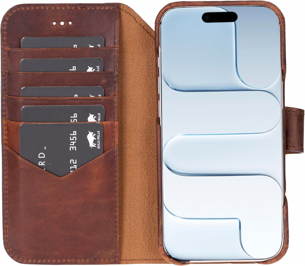 Solo Pelle Vintage Braun Lederhülle kompatibel für iPhone Air in 6.5 Zoll abnehmbare Hülle (2in1) inkl. Kartenfächer geeignet für MagSafe Zubehör