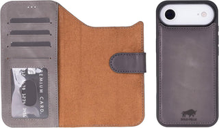 This Solo Pelle Steingrau Lederhülle kompatibel für iPhone Air in 6.5 Zoll abnehmbare Hülle (2in1) inkl. Kartenfächer geeignet für MagSafe Zubehör