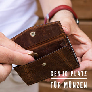 Solo Pelle Kartenetui | Kreditkartenetui | Leder Geldbörse Slim Wallet Portmonee | Geldbeutel mit RFID Schutz für bis zu 6-11 Karten Model: Mech (Vintage Braun mit Scheinfach + Münzfach)