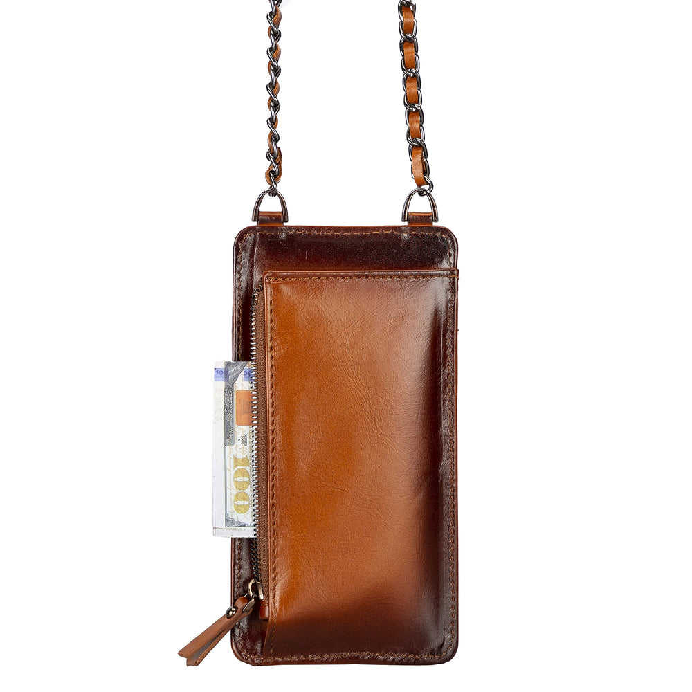 Leder Telefonetui Geldbörse passend zu Allen Geräten bis 7 Zoll - Cognac Braun