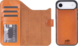 This Solo Pelle Cognac Braun Lederhülle kompatibel für iPhone Air in 6.5 Zoll abnehmbare Hülle (2in1) inkl. Kartenfächer geeignet für MagSafe Zubehör