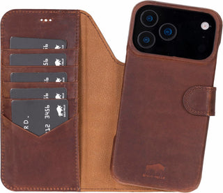 Solo Pelle Vintage Braun Lederhülle kompatibel für iPhone 17 Pro in 6.3 Zoll abnehmbare Hülle (2in1) inkl. Kartenfächer geeignet für MagSafe Zubehör