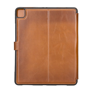 Solo Pelle abnehmbare Lederhülle Harvard geeignet für Apple iPad Pro 12.9" 2018 Hülle Cover Schwarz aus echtem Leder mit Stifthalter. Pencil 2 magnetisch Laden möglich (Cognac Braun Burned)