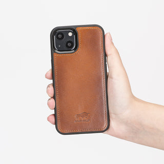 Solo Pelle Lederhülle für das iPhone 13 in 6.1 Zoll Stanford Case Leder Hülle Ledertasche Backcover aus echtem Leder (Cognac Braun)