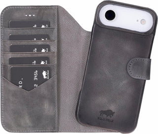 Solo Pelle Steingrau Lederhülle kompatibel für iPhone Air in 6.5 Zoll abnehmbare Hülle (2in1) inkl. Kartenfächer geeignet für MagSafe Zubehör