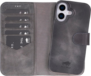 Steingrau Braun Braun Solo Pelle Lederhülle kompatibel für iPhone 17 in 6.3 Zoll abnehmbare Hülle (2in1) inkl. Kartenfächer geeignet für MagSafe Zubehör