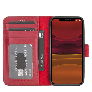 Solo Pelle Lederhülle kompatibel für iPhone 12 Mini in 5.4 Zoll abnehmbare Hülle (2in1) inkl. Kartenfächer für das original Apple iPhone 12 Mini (Rot Effekt)