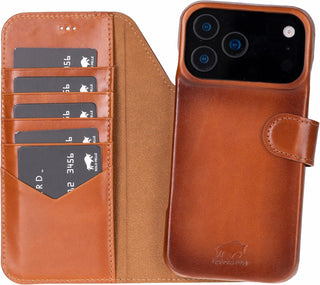 Solo Pelle Cognac Braun Lederhülle kompatibel für iPhone 17 Pro Max in 6.9 Zoll abnehmbare Hülle (2in1) inkl. Kartenfächer geeignet für MagSafe Zubehör