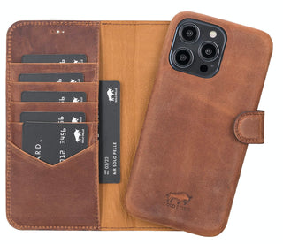 Solo Pelle Lederhülle kompatibel für iPhone 14 Pro Max in 6.7 Zoll abnehmbare Hülle (2in1) inkl. Kartenfächer für das original Apple iPhone 14 Pro Max in 6.7 (Vollleder Vintage Braun)