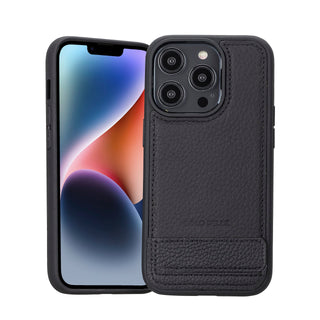 Solo Pelle Lederhülle für das iPhone 14 Pro in 6.1 Zoll Case Leder Standfunktion "Stanford Base" - Matt Schwarz