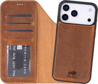 Solo Pelle Camel Braun  Lederhülle kompatibel für iPhone 17 Pro in 6.3 Zoll abnehmbare Hülle (2in1) inkl. Kartenfächer geeignet für MagSafe Zubehör