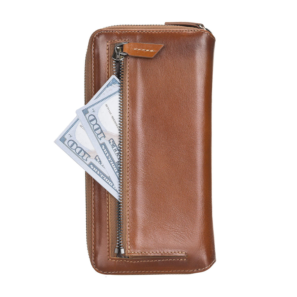Solo Pelle Ledergeldbörse mit Scheinfach und Münzfach für Diverse Mobilgeräte 7.1 Zoll - Cognac Braun