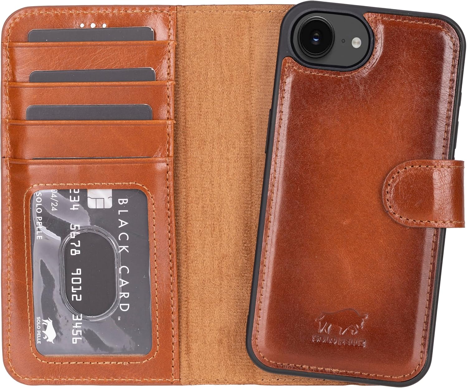 Solo Pelle Lederhülle kompatibel für iPhone 16e in 6.1 Zoll Cognac Braun abnehmbare Hülle (2in1) inkl. Kartenfächer geeignet für MagSafe Zubehör Lifestyle