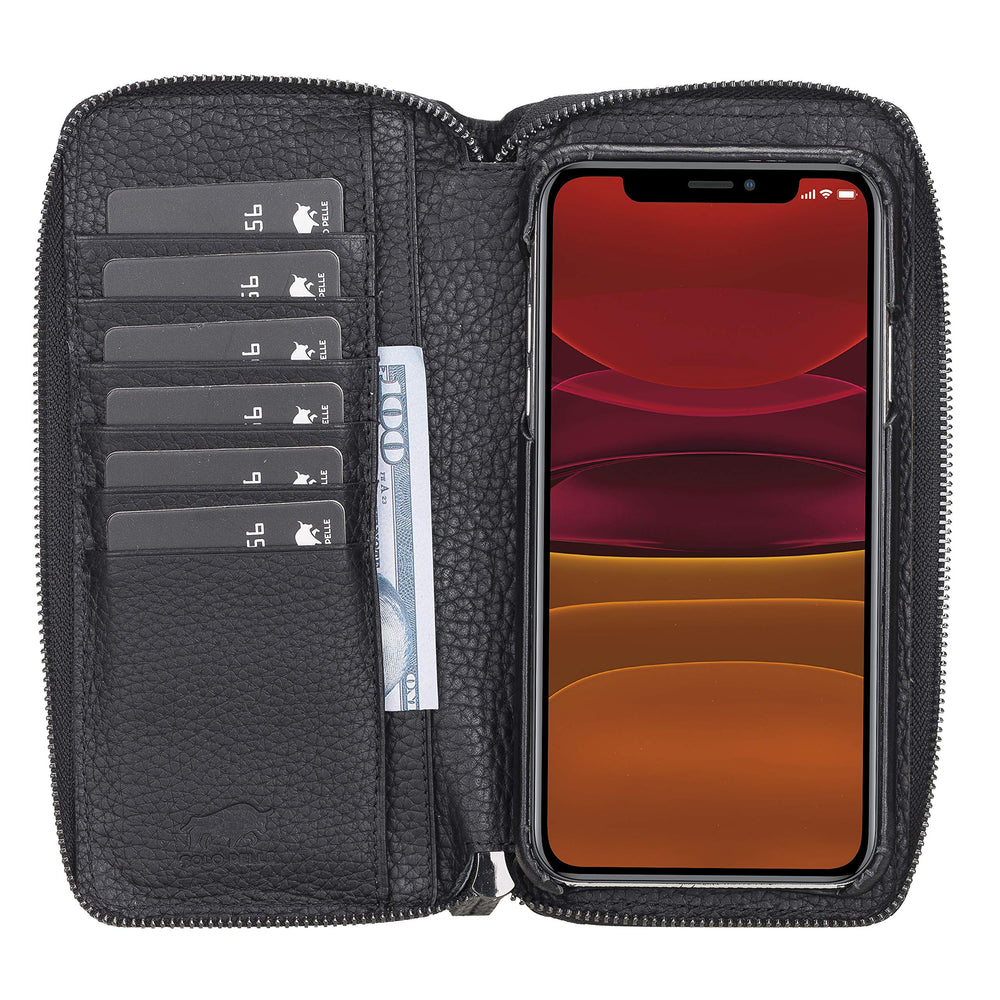Solo Pelle Ledergeldbörse mit Scheinfach und Münzfach für Diverse Mobilgeräte 7.1 Zoll - Matt Schwarz