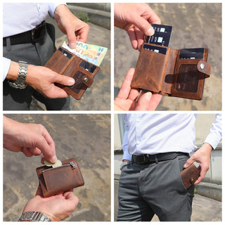 Magic Wallet mit Münzfach 15 Karten "Q-Wallet - Kleingeldfach" -  Cognac Braun