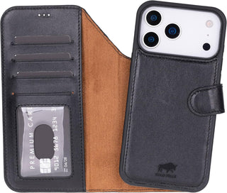 Solo Pelle Schwarz Lederhülle kompatibel für iPhone 17 Pro in 6.3 Zoll abnehmbare Hülle (2in1) inkl. Kartenfächer geeignet für MagSafe Zubehör