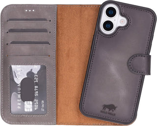 Solo Pelle Steingrau, Lederhülle kompatibel für iPhone 17 in 6.3 Zoll abnehmbare Hülle (2in1) inkl. Kartenfächer geeignet für MagSafe Zubehör