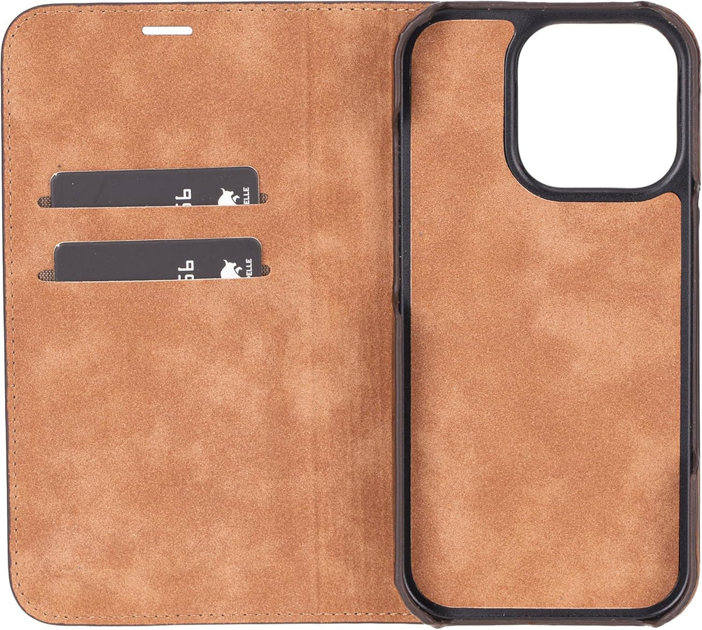 Solo Pelle Lederhülle kompatibel für iPhone 16 Pro in 6.3 Zoll (2in1) inkl. Kartenfächer geeignet für MagSafe Zubehör I Duke Vintage Braun