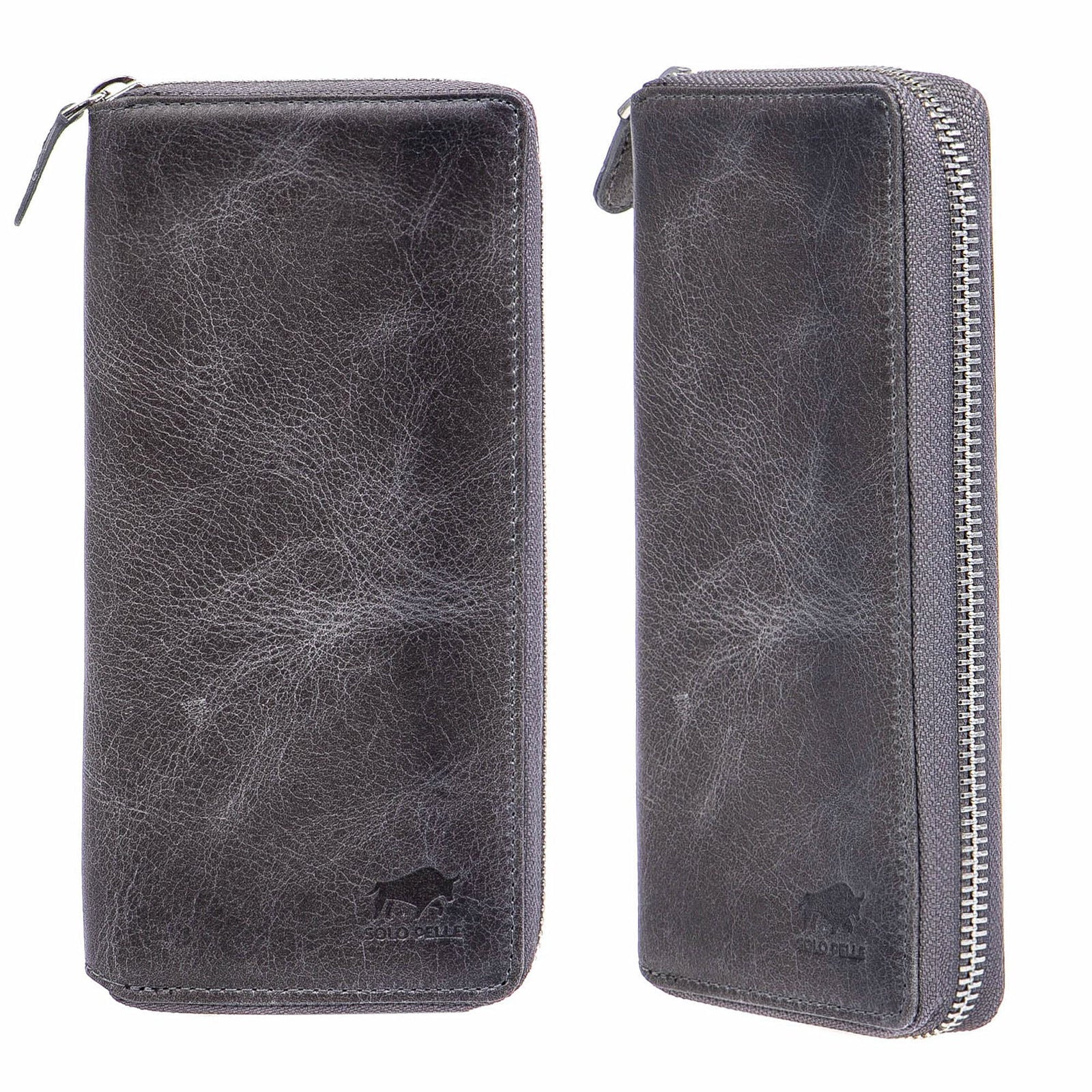 Solo Pelle " Universal Wallet passend für Apple iPhone 17 und Apple iPhone 11 bis 16 Pro Max und Geräte bis 7,1 Zoll Reiseetui I Geldbörse aus echtem Leder (Steingrau) Lifestyle