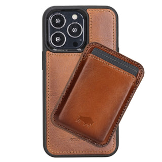 Solo Pelle Lederhülle für das iPhone 13 Pro in 6.1 Zol  Hülle Ledertasche Backcover aus echtem Leder "Stanford + Geldbörse" - Camel Braun