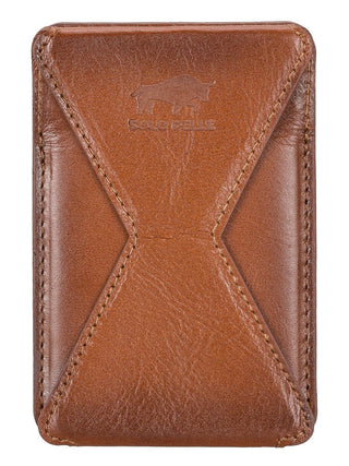 Solo Pelle Kartenetui + magnetische Mini Geldbörse Leder Hülle Ledertasche Backcover - Cognac Braun