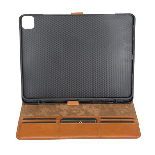 Solo Pelle abnehmbare Lederhülle Harvard geeignet für Apple iPad Pro 12.9" 2018 Hülle Cover Schwarz aus echtem Leder mit Stifthalter. Pencil 2 magnetisch Laden möglich (Cognac Braun Burned)