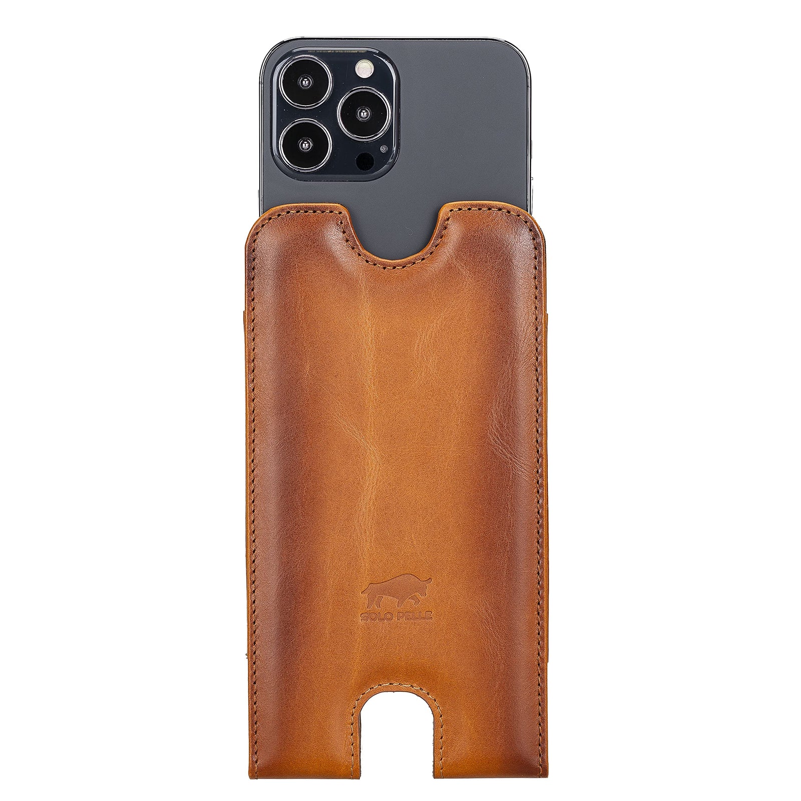 Solo Pelle Lederhülle für das iPhone bis 6.1 Zoll  Leder Hülle Sleeve - Cognac Braun Lifestyle
