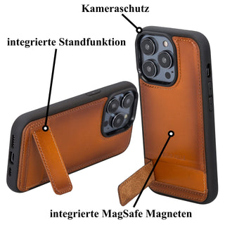 Solo Pelle Lederhülle für das iPhone 14 Pro in 6.1 Zoll Case Leder Standfunktion "Stanford Base" - Matt Schwarz