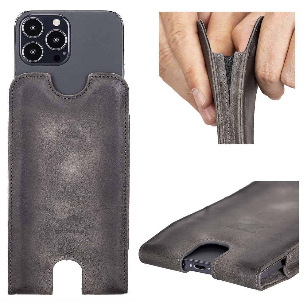 Solo Pelle Lederhülle für das iPhone bis 6.1 Zoll  Leder Hülle Sleeve - Steingrau