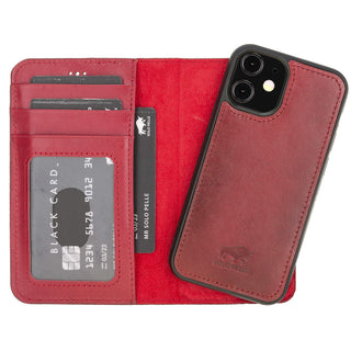 Solo Pelle Lederhülle kompatibel für iPhone 12 Mini in 5.4 Zoll abnehmbare Hülle (2in1) inkl. Kartenfächer für das original Apple iPhone 12 Mini (Rot Effekt)