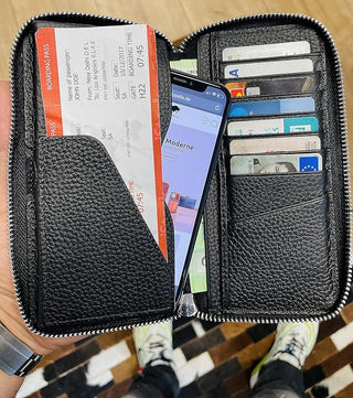 Solo Pelle " Universal Wallet passend für Apple iPhone 11 bis 16 Pro Max und Geräte bis 7,1 Zoll Reiseetui I Geldbörse aus echtem Leder (Matt Schwarz)