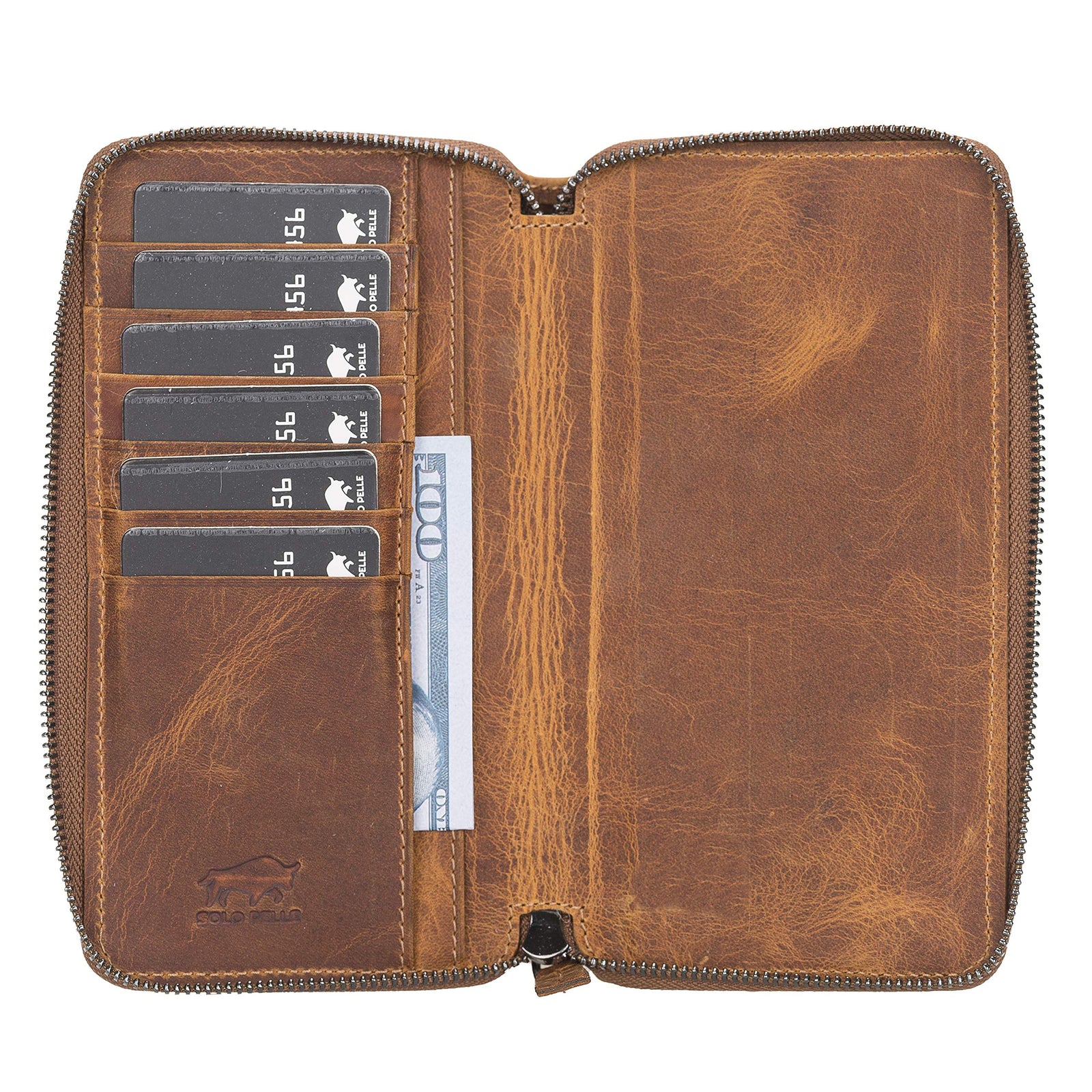 Solo Pelle Ledergeldbörse mit Scheinfach und Münzfach für Diverse Mobilgeräte 7.1 Zoll - Camel Braun Lifestyle