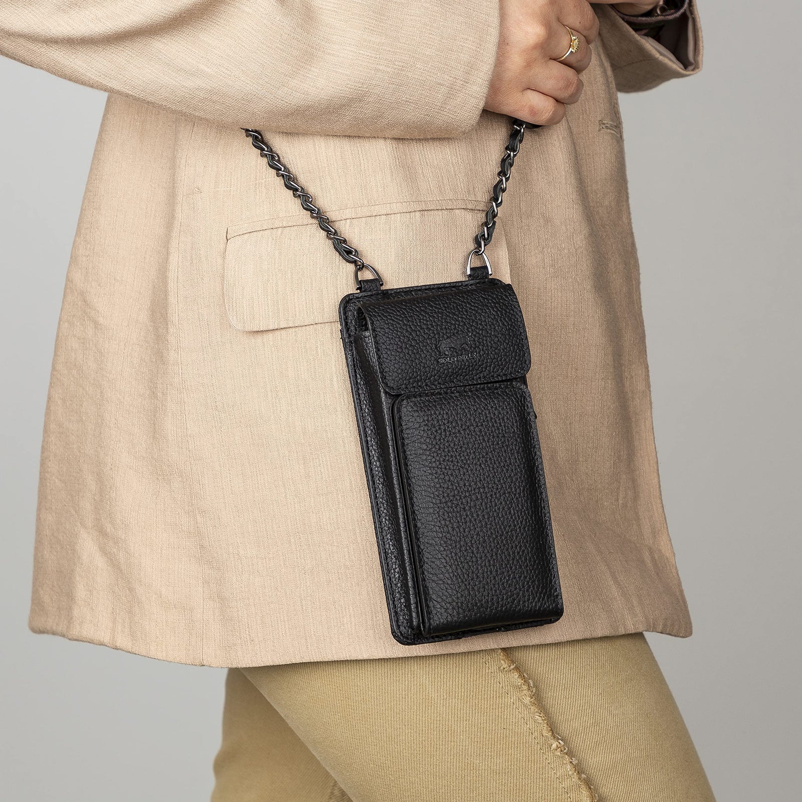 Leder Telefonetui Geldbörse passend zu Allen Geräten bis 7 Zoll - Schwarz Lifestyle