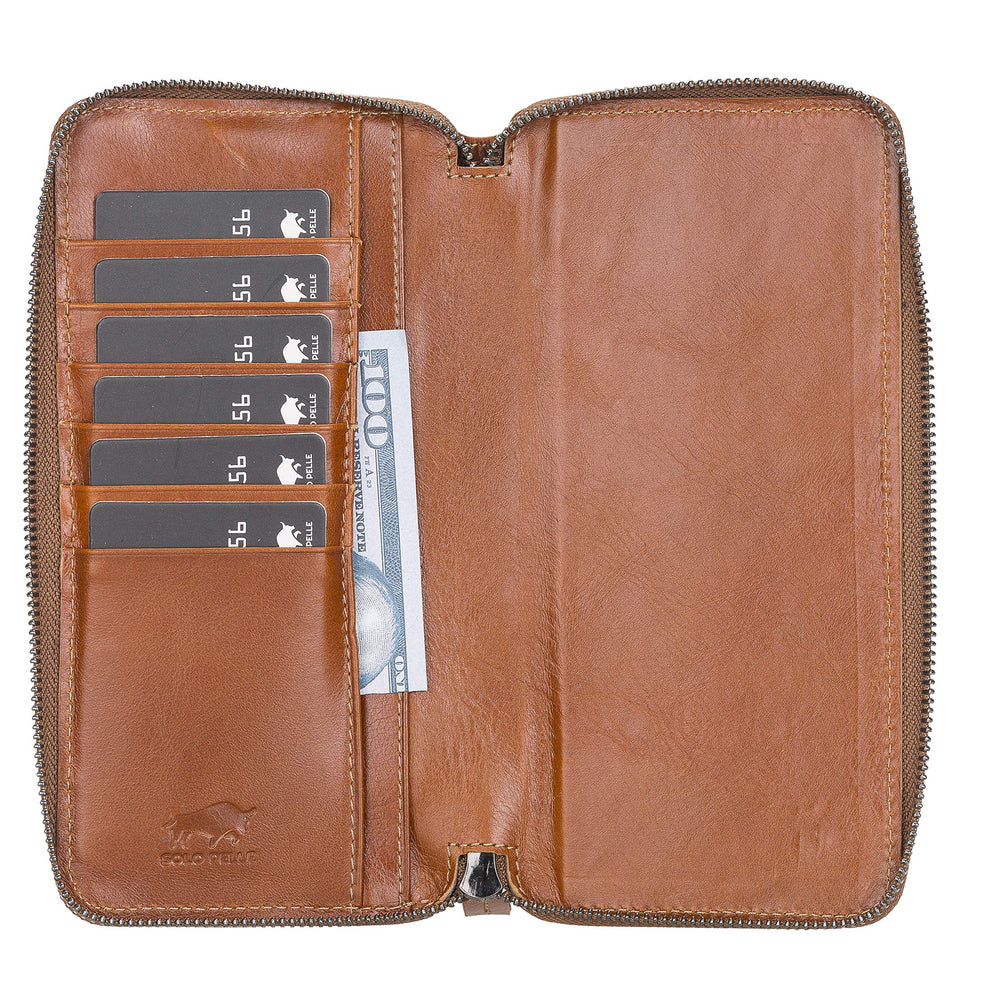 Solo Pelle Ledergeldbörse mit Scheinfach und Münzfach für Diverse Mobilgeräte 7.1 Zoll - Cognac Braun